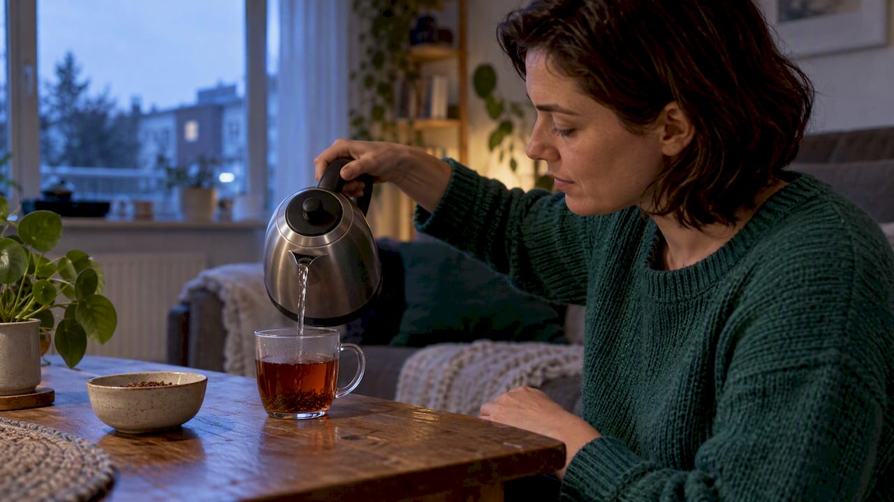 Tasse de rooibos préparée pour la soirée