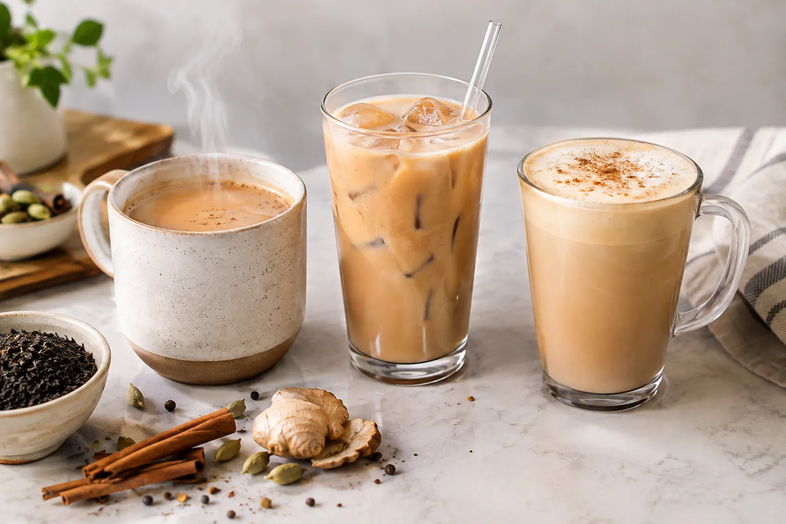 Serve masala chai hot, iced, or as a latte