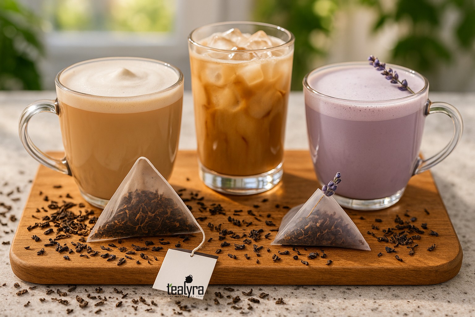 Three London Fog variations: classic, iced and lavender