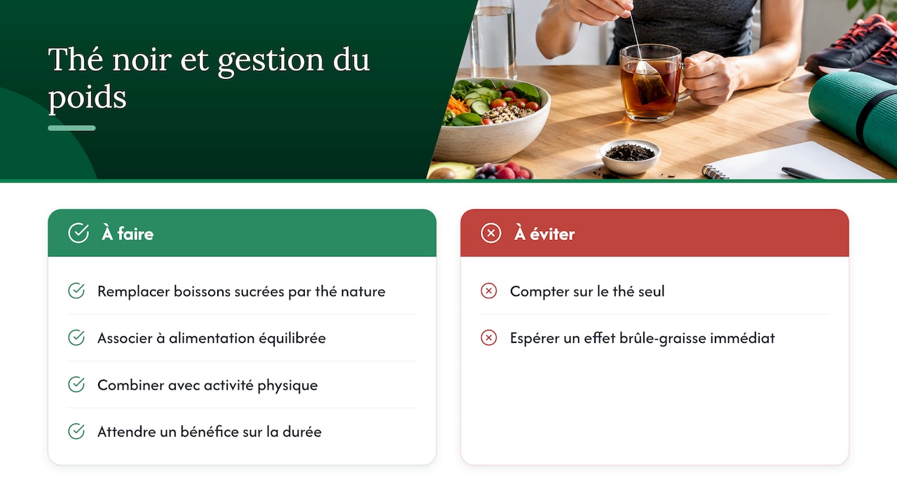 Thé noir, métabolisme et gestion du poids — overview diagram
