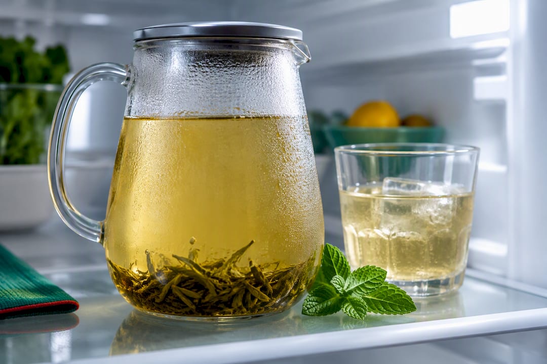 Covered pitcher of tea cold brewing