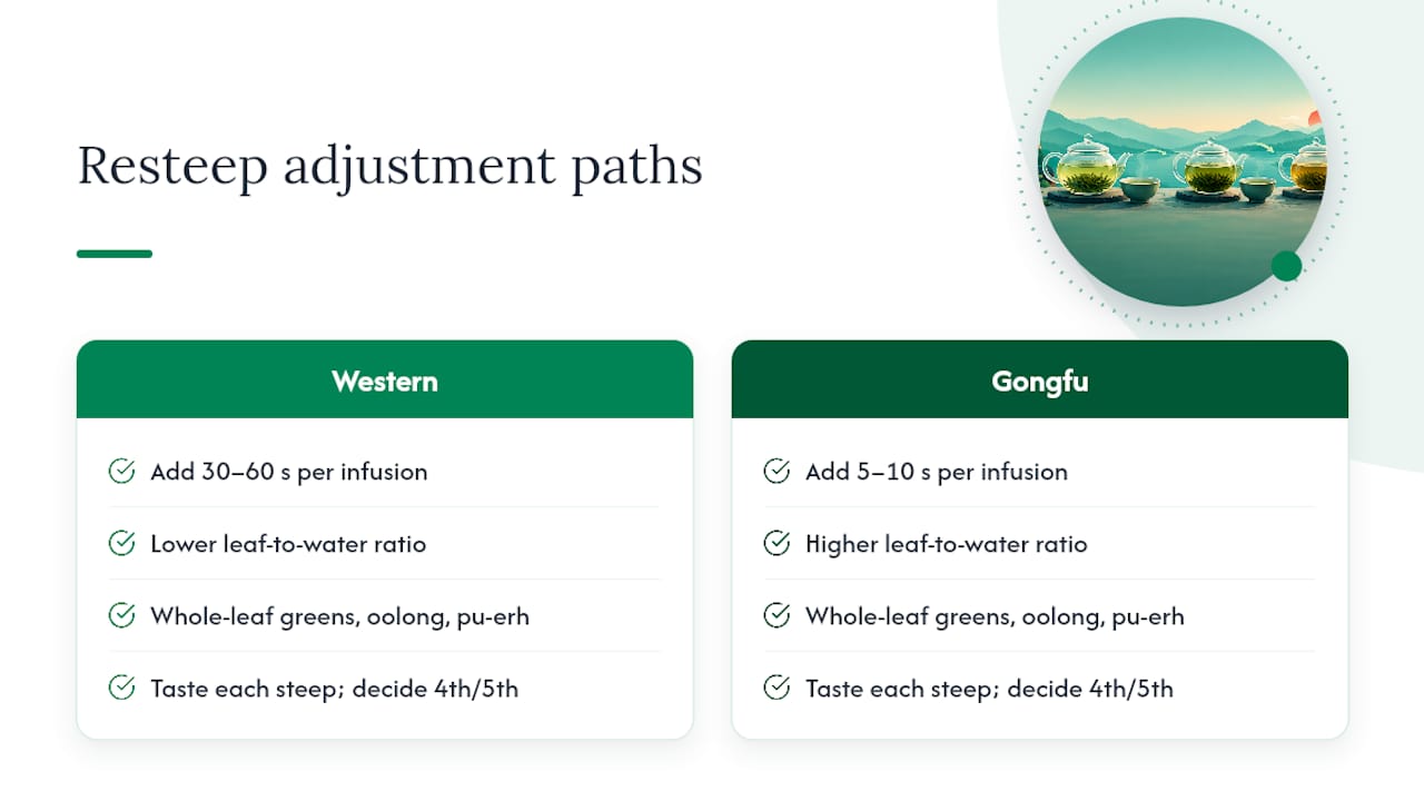 Tea resteeping time adjustment paths