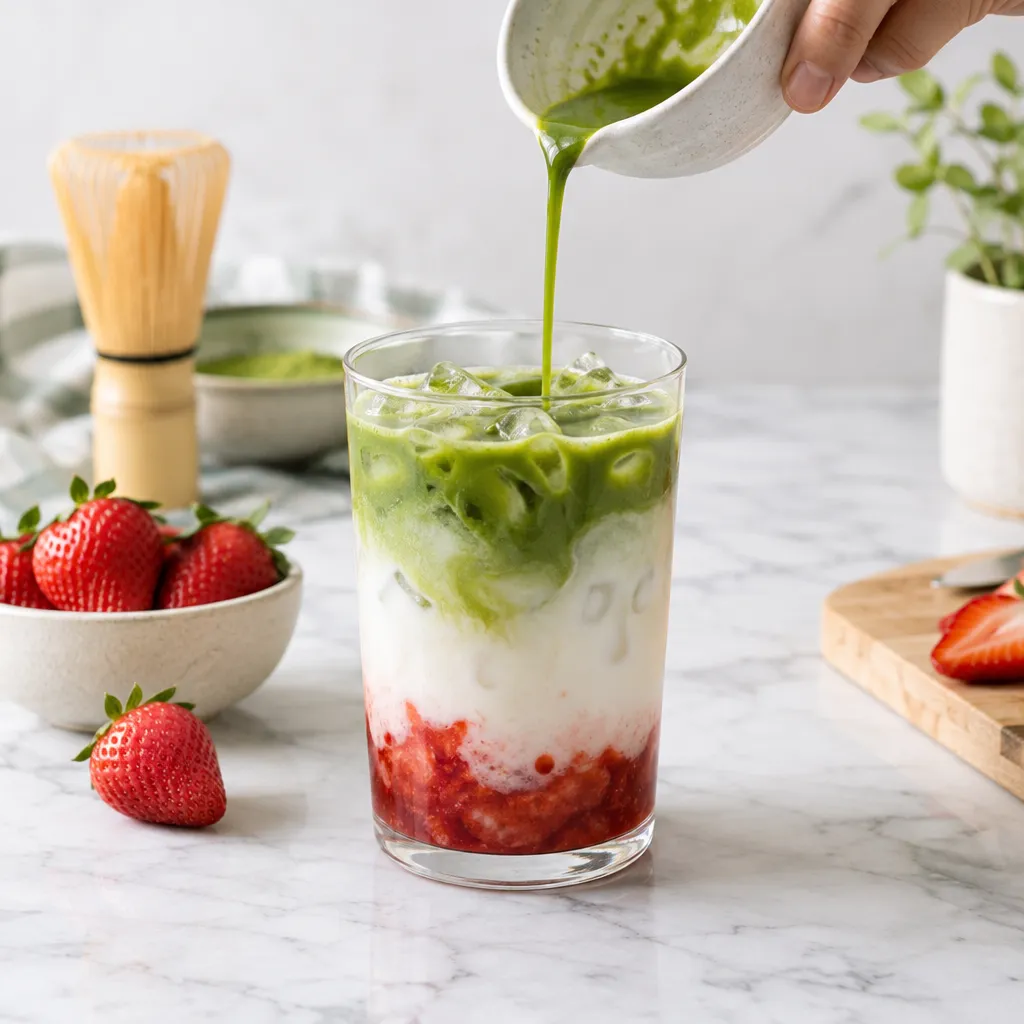Layer the Strawberry Matcha Drink